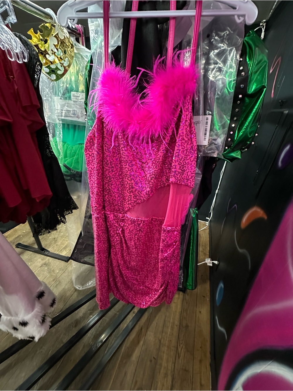 Girls' Hot Pink Feather-Trim Costume Dress